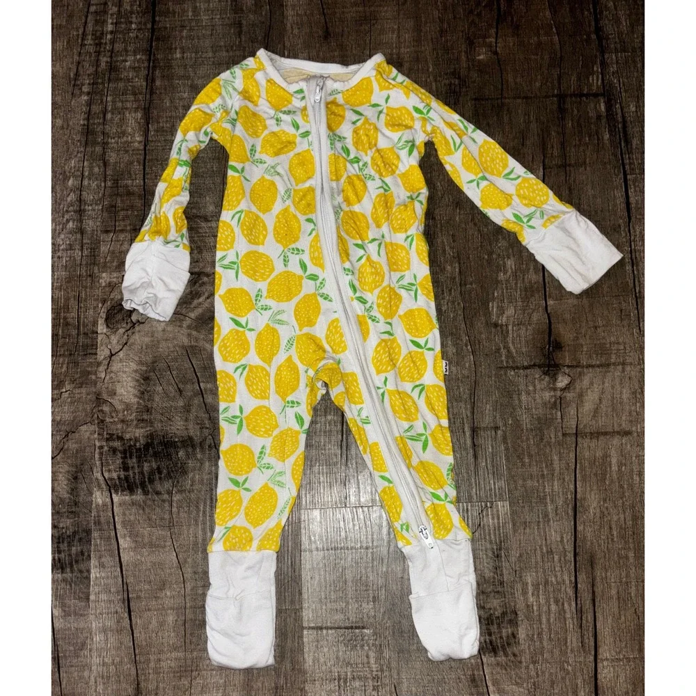 Little Sleepies Lemon Zippie Bamboo Viscose Pajamas 3-6 Months Yellow White